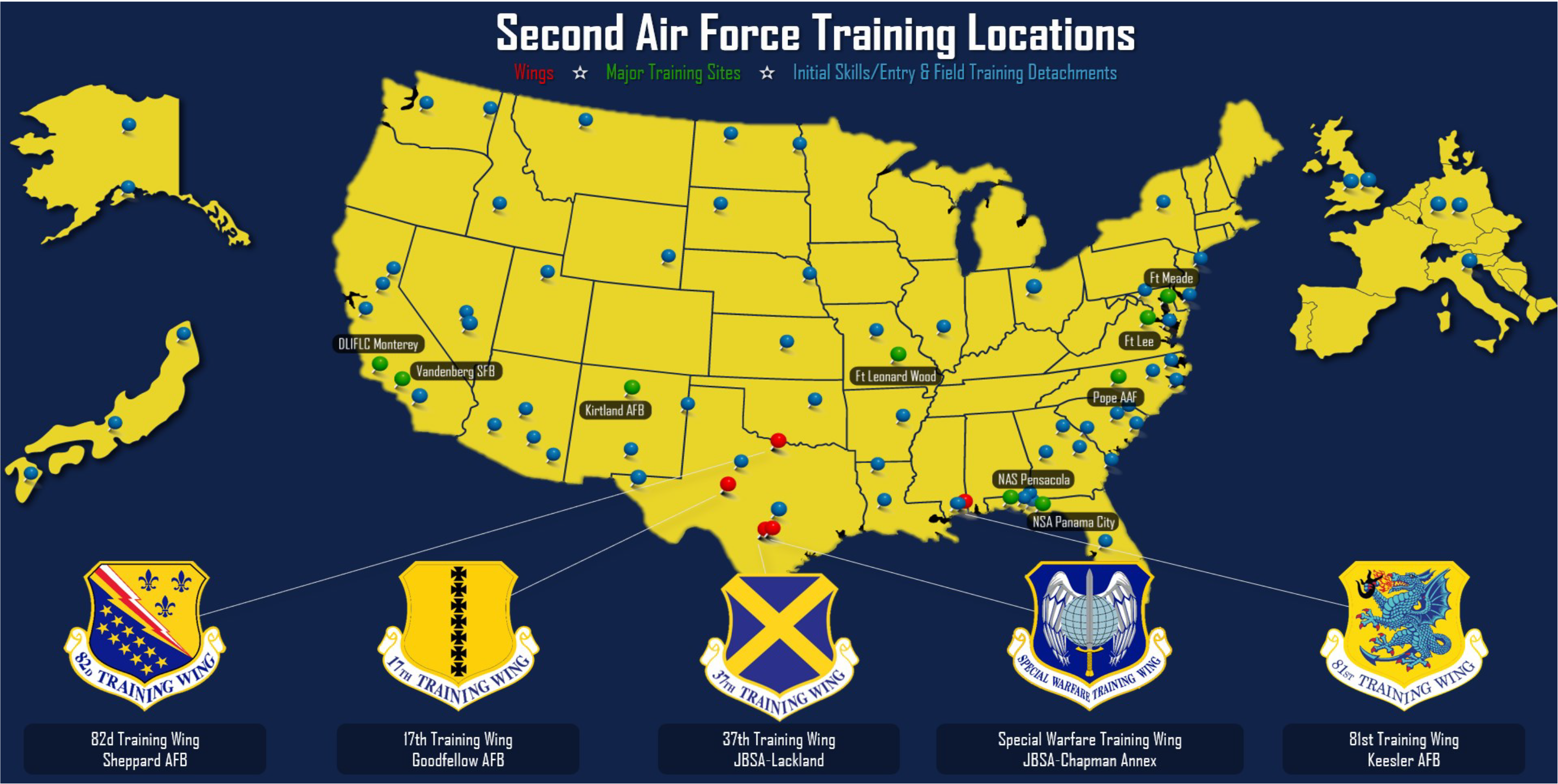 Image of locations of the units under Second Air Force